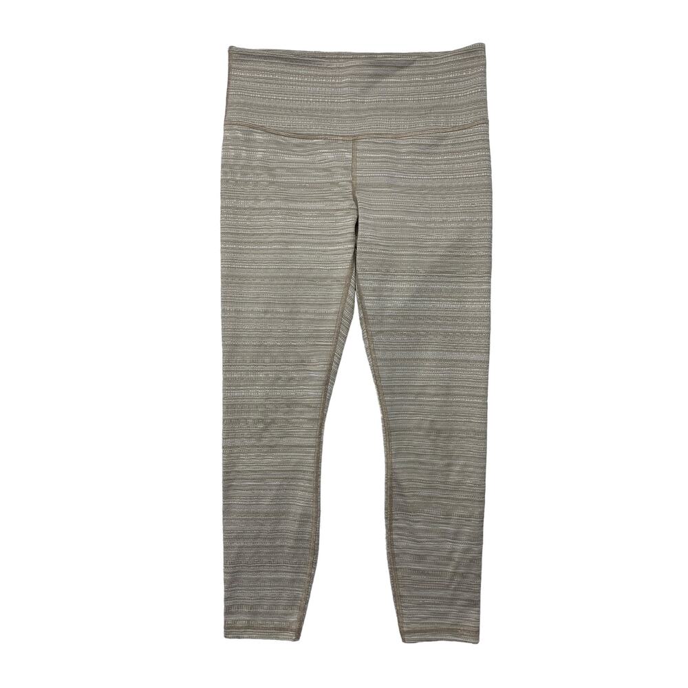 ATHLETA Jacquard Quail Tan Chaturanga Leggings Size Medium #293133 Textured Crop